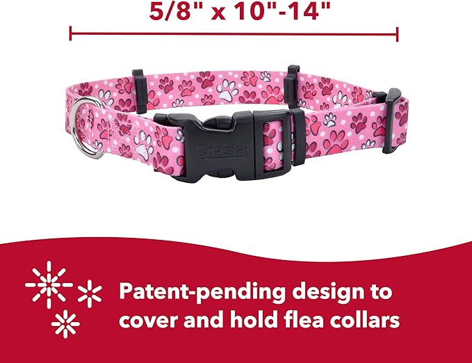 Coastal Pet SecureAway Flea Collar Protectors - Comfortable Dog Collar Accessory - Protective Flea Collar for Dogs - Adjustable Dog & Puppy Flea Collar Protection - Multi Paws, 5/8" x 10-14"