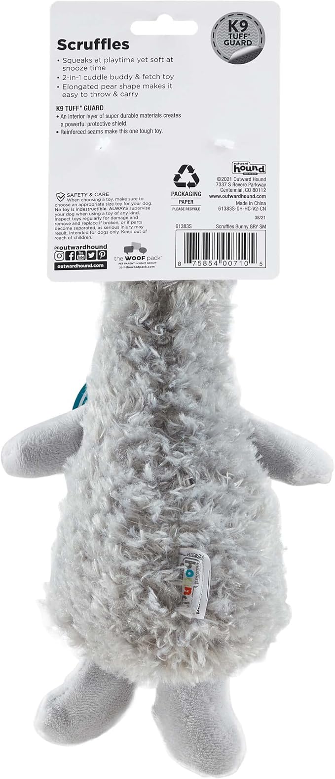 Outward Hound Scruffles Bunny Plush Squeaky Dog Toy, Small