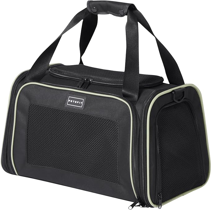 PETSFIT Dog Carrier, Pet Carrier Airline Approved with Extendable Mat, Dog Carriers for Small Dogs, TSA Approved Pet Carrier, Puppy Carrier for Small and Medium Cats Under 12 Lbs, Black