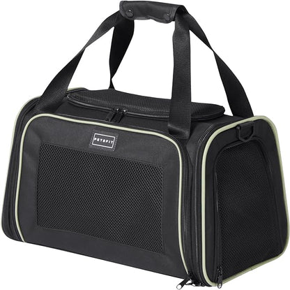 PETSFIT Dog Carrier, Pet Carrier Airline Approved with Extendable Mat, Dog Carriers for Small Dogs, TSA Approved Pet Carrier, Puppy Carrier for Small and Medium Cats Under 12 Lbs, Black