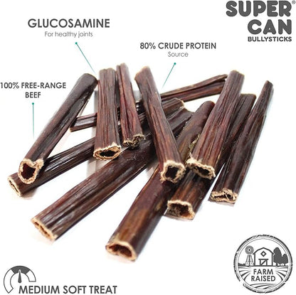 SUPER CAN BULLYSTICKS 6” Gullet Sticks (25 count) - 100% Natural Beef Esophagus Dog Jerky Treats for Small-Medium Dogs Easily Digestible Dog Chews