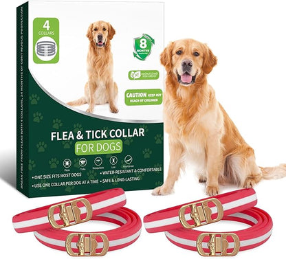 4 Pack Flea Collar for Dogs, Flea and Tick Collar for Dogs Red & White, 32 Months Flea and Tick Prevention for Dogs, Dog Flea and Tick Treatment, Water-resistant & Adjustable Dog Flea Collar