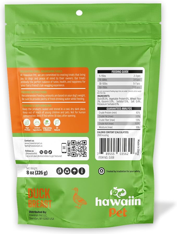 Duck Jerky Dog Treats 8 oz, Rawhide-Free, Grain-Free, Made with Real Breast, Healthy, Long-Lasting and Great Tasting Treat