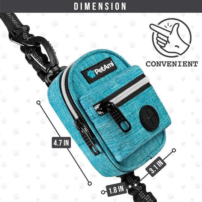 PetAmi Dog Poop Bag Holder For Leash, Dog Pet Waste Bag Dispenser For Poop With Clip For Doggie Puppy Walking Accessories Travel Camping, Dog Treat Pouch Supplies Must Have With Doggy Bag Roll, Blue
