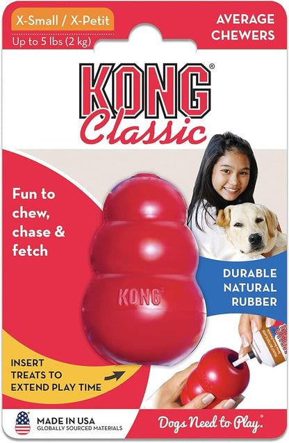 KONG Classic Stuffable Dog Toy - Fetch & Chew Toy for Dogs - Treat-Filling Capabilities & Erratic Bounce for Extended Play Time - Durable Natural Rubber Material - for Extra Small Dogs