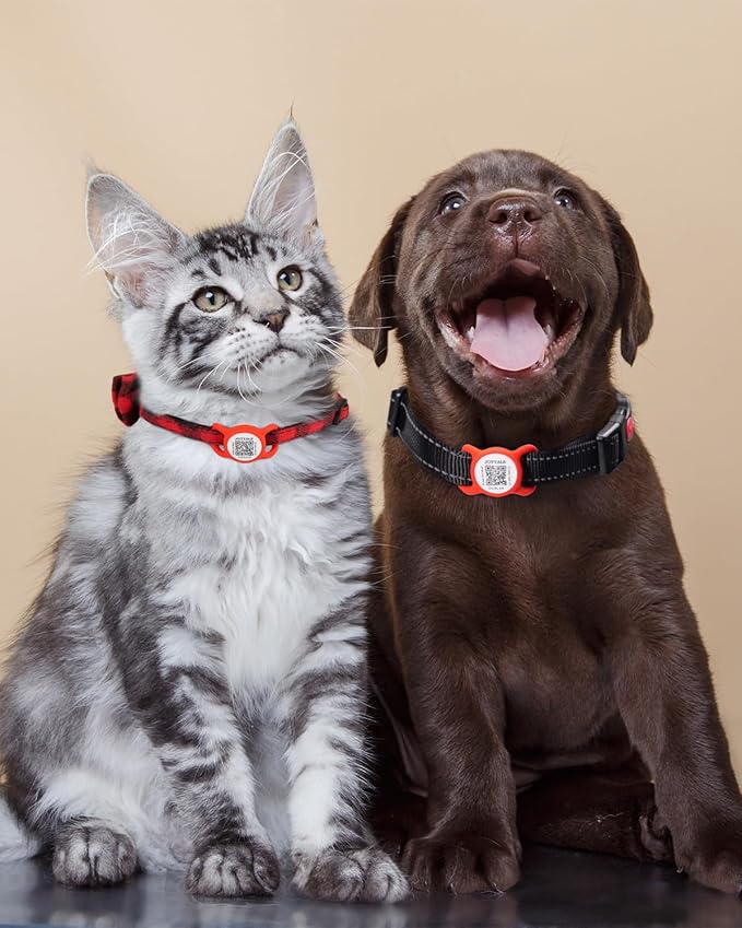 Joytale [ NO APP Required ] Silent Silicone QR Code Dog Tag, Slide On Dog Tags for 3/8-5/8 Inch Wide Collars or Vest, NFC Pet Online Profile, Scan QR to Send Location Alert Email, Red, S