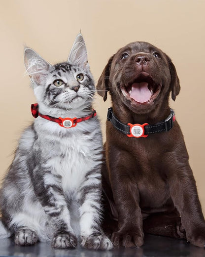 Joytale [ NO APP Required ] Silent Silicone QR Code Dog Tag, Slide On Dog Tags for 3/8-5/8 Inch Wide Collars or Vest, NFC Pet Online Profile, Scan QR to Send Location Alert Email, Red, S