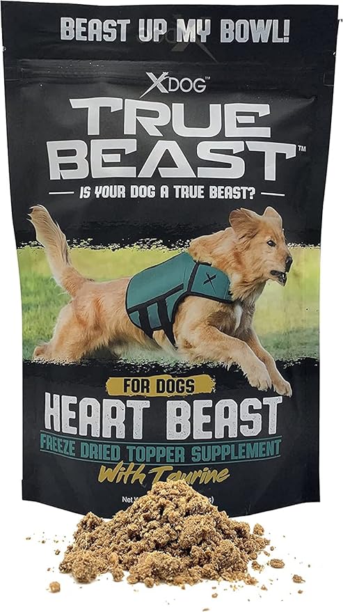 Xdog True Beast Freeze-Dried Raw Dog Food Topper - Organs, Meat & Bone (Grass Fed/Pasture Raised). Salmon Oil, Coconut Oil, Pumpkin and Fermented Probiotics + Taurine (Cardiovascular Support) - Beef