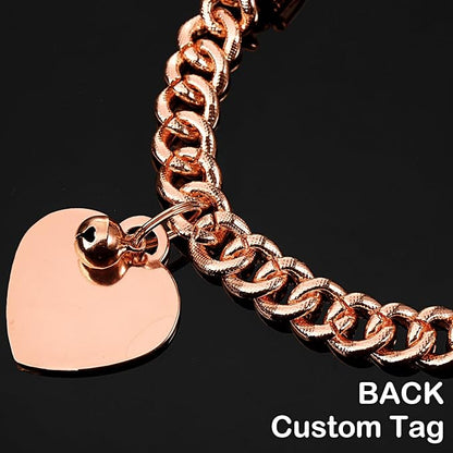 Hillban Dog Chain Rose Gold-plated Diamond Collar with Heart Rhinestones Jewelry Accessories Pet ID Tag Chain Heart Bling Collar with Personalized Name Tag for Small Medium Large Dogs Cats(8 Inch)