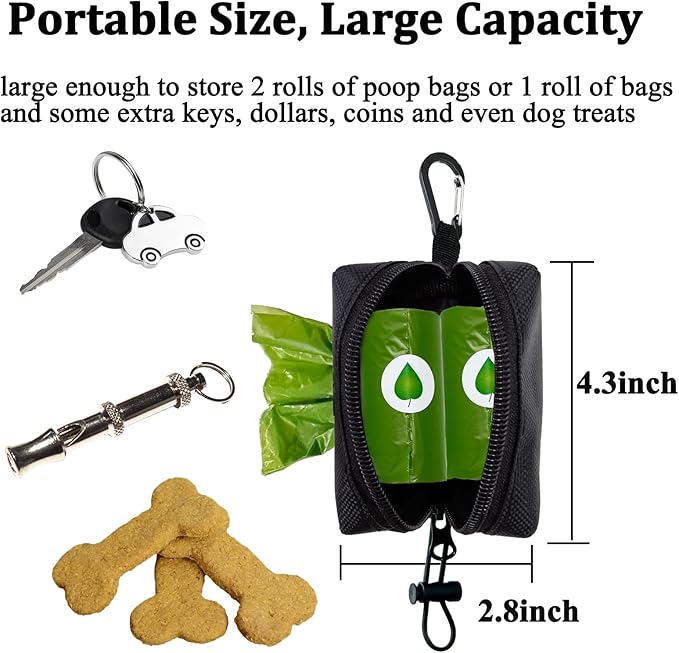 Dog Poop Bag Holder, 2 Pack Poop Bag Holder for Leash, CAKOVANO Pet Waste Bag Dispenser Dog Bag Holder Leash Attachment, Poop Bag Dispenser with Carabiner Clip with 2 Rolls of Poop Bags