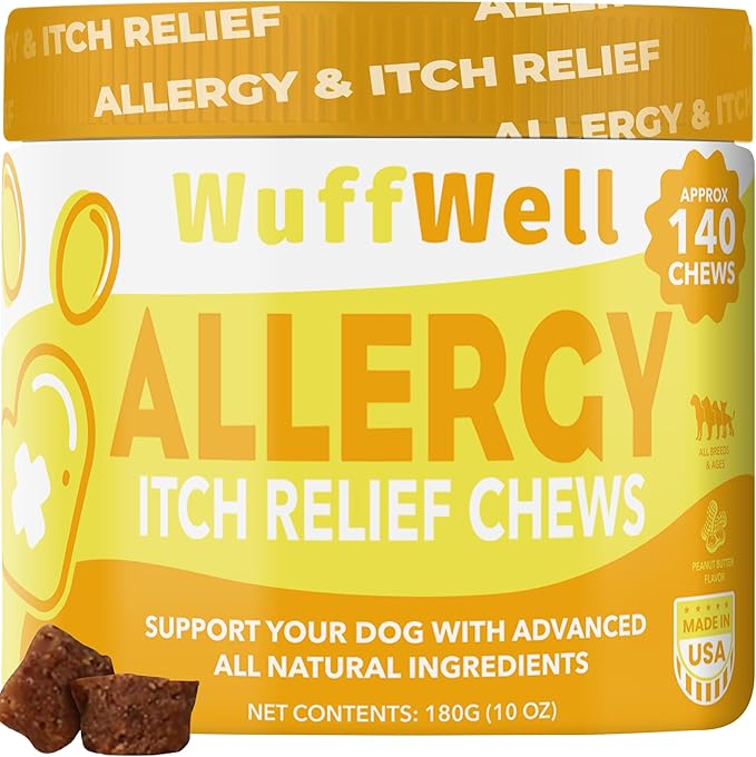 Pet Allergy Chews for Itchy Dog Relief - Allergy and Immune Chews for Dogs - Allergy Chews for Dogs Itching and Linking - Dog Itchy Skin Relief with Colostrum & Apple Cider Vinegar - 140 Ct