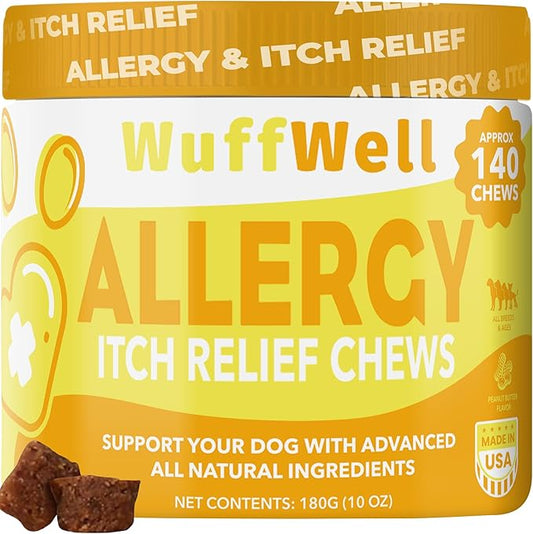 Pet Allergy Chews for Itchy Dog Relief - Allergy and Immune Chews for Dogs - Allergy Chews for Dogs Itching and Linking - Dog Itchy Skin Relief with Colostrum & Apple Cider Vinegar - 140 Ct