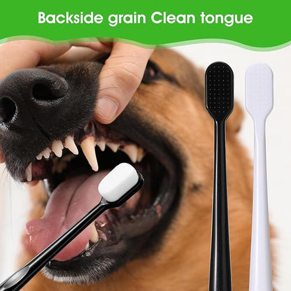 Dog Toothbrush, 4 Pcs Soft Dog Tooth Brushing Kit, Puppy Toothbrush Long Handle Pet Toothbrush Universal for Pet Dogs Teeth Cleaning and Oral Care Dental Hygiene Convenient (Black, White)