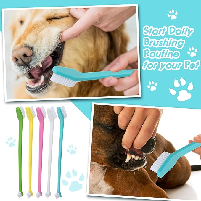 50 Pack Dual Ended Long Dog & Cat Toothbrush, Pet Safe Super Soft Bristles for Pet Dog Puppy Kitten Dental & Oral Care Teeth & Gums, Pet toothbrushes in box, Bulk individual polybag (Colorful)