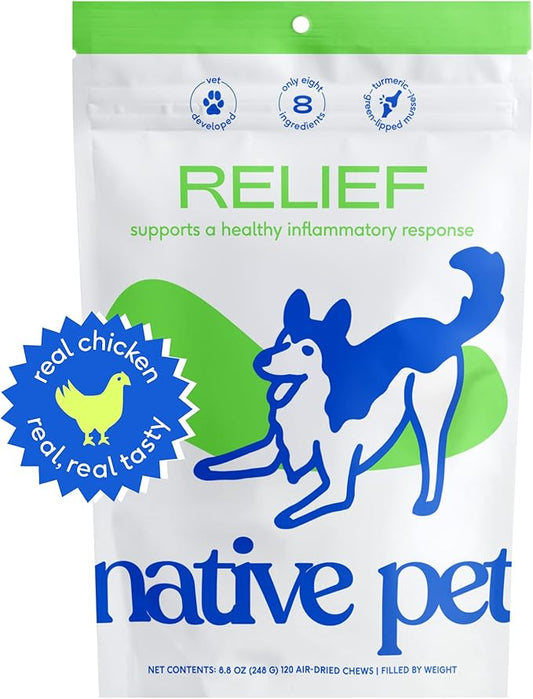 Native Pet Relief - Anti Inflammatory for Dogs | Turmeric + Polyphenols + Green Lipped Mussels for Dogs | Natural Relief for Dogs | Best Dog Arthritis Supplement & Dog Joint Pain Relief | 120 Chews