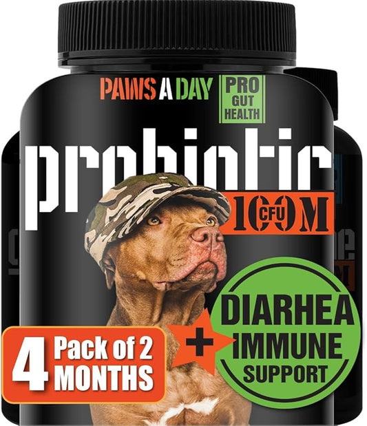Canine Probiotics for Dogs Diarrhea Relief Flora & Immune Support – “Army Soldier Owned” Veterinary Dog Probiotics for Digestive Health, Firmer Stools & Sensitive Stomach, 60 Yummy Tablets (Pack of 2)