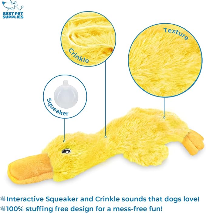Best Pet Supplies Crinkle Dog Toy for Small, Medium, and Large Breeds, Cute No Stuffing Duck with Soft Squeaker, Fun for Indoor Puppies and Senior Pups, Plush No Mess Chew and Play, Large, Yellow