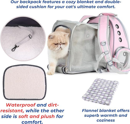 LOLLIMEOW Pet Carrier Backpack, Bubble Backpack Carrier, Cats and Puppies,Airline-Approved, Designed for Travel, Hiking, Walking & Outdoor Use (Dual Expandable-Pink)