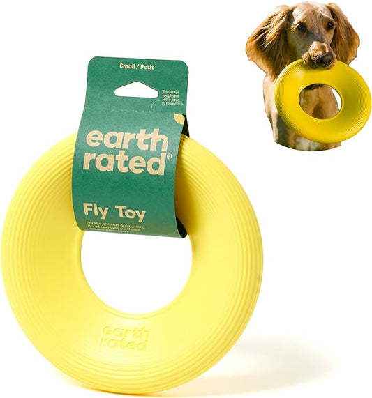 Earth Rated Flying Disc Dog Toy, Interactive Flying Saucer Toy for Adult and Puppy Dogs, Floats in Water, Small, Yellow