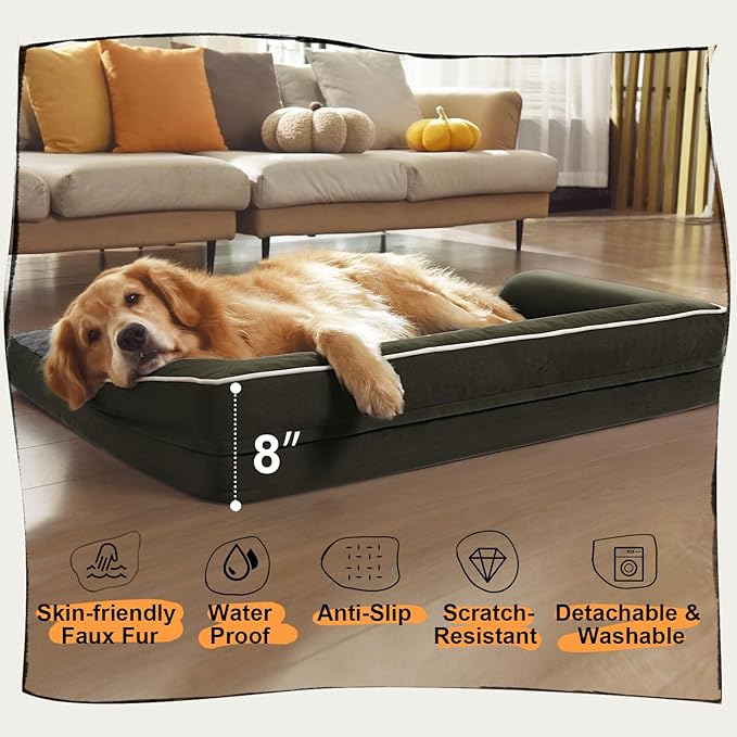 Large Dog Bed Orthopedic Washable - Removable Waterproof Cover Bed Pet - Large Big Dogs - Memory Foam - Couch Sofa with Removable Bolster