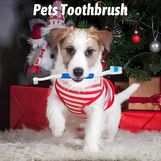 Pet Toothbrush for Dogs, Cats, Double Headed Pet Toothbrush with Soft Bristles, Easy Teeth Cleaning, Non Slip Dog Toothbrushes in Bulk (pack of 3)