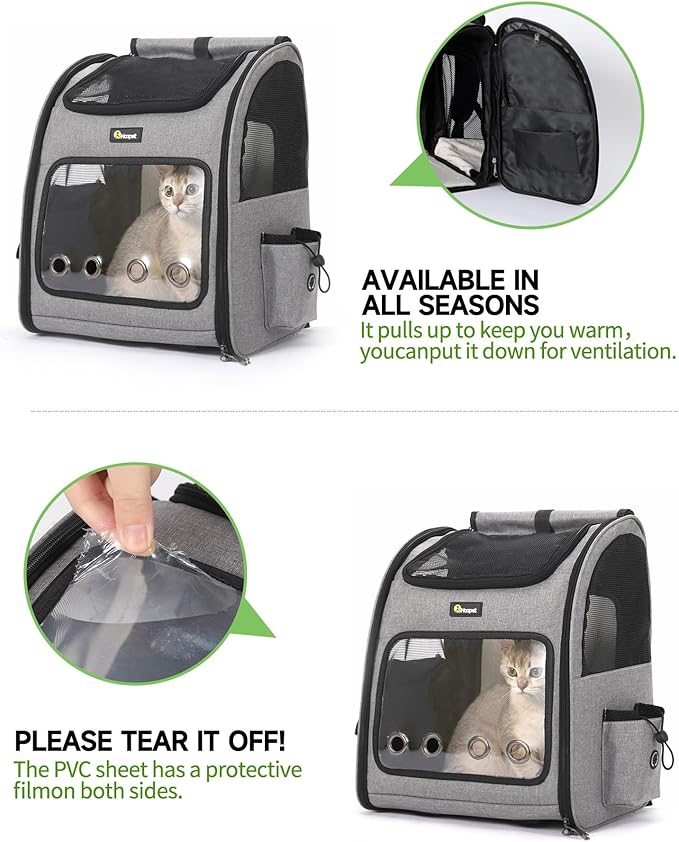 HOOPET Cat Backpack Carrier, Small and Medium Dogs and Cats Bags,Expandable Pet Carrier Backpack,Airline Approved,Suitable for Hiking/Travel/Camping, Etc, Foldable, Easy to Carry (Grey-01)