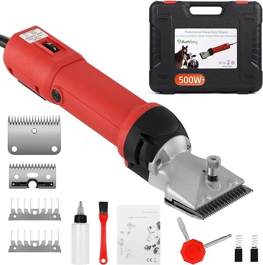 Heavy Duty Clippers for Thick Coats Animals, 500W Professional Electric Shearing Machine for Horse Pony Cattle and Large Dogs Livestocks Grooming, 6 Speed & 2 Detachable Shearing Blades