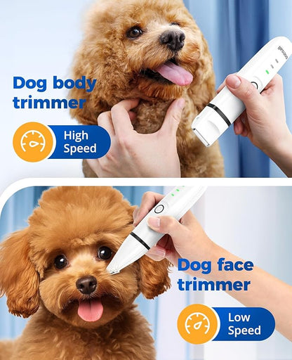 oneisall Paw Trimmer for Small Dogs Quiet, 4 in 1 Small Dog Grooming Kit, 2 Speed Dog Grooming Kit for Small Dogs, Cordless Small Dog Clippers, Quiet Dog Nail Grinder for Small Dogs(White)