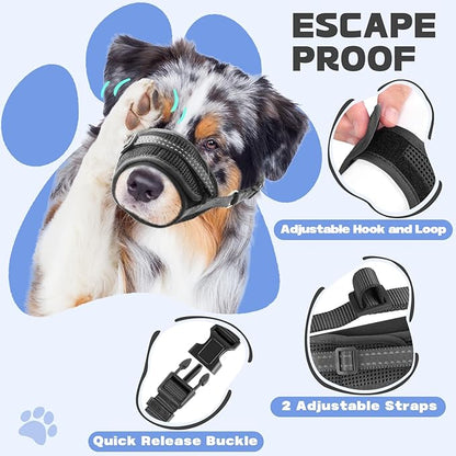 Dog Muzzle Soft Air Mesh Muzzle for Medium Dogs, Adjustable Pet Muzzle for Small and Large Dogs to Drink Normally, Breathable Reflective Muzzle for Dogs to Prevent Biting(Black,S-4)