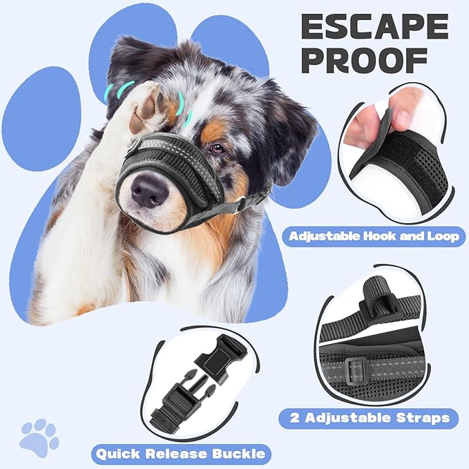 Dog Muzzle Soft Air Mesh Muzzle for Medium Dogs, Adjustable Pet Muzzle for Small and Large Dogs to Drink Normally, Breathable Reflective Muzzle for Dogs to Prevent Biting(Black,M-20)