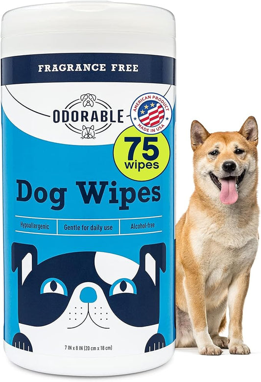 Dog Grooming Wipes - 75 Fragrance-Free Cleaning Wipes for Dogs & Puppies - Advanced Odor Neutralization for Paws, Body & Butt - Safe & Gentle for Pets, Alcohol-Free Pet Care
