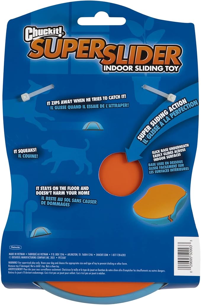 Chuckit! Indoor Super Slider Dog Self Fetch Squeaker Toy -Glides Harmlessly On Most Indoor Surfaces