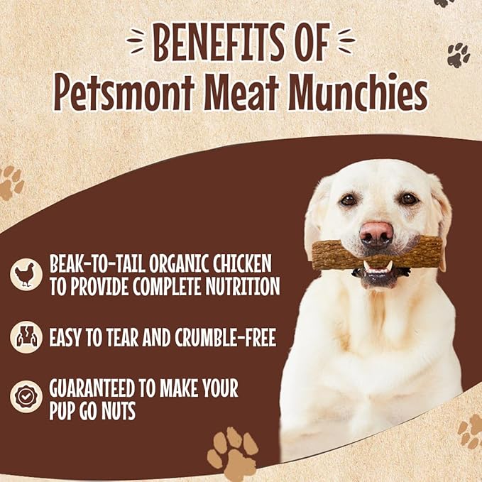 Petsmont Meat Munchies - Organic Dog Chicken Jerky Treats - 5oz