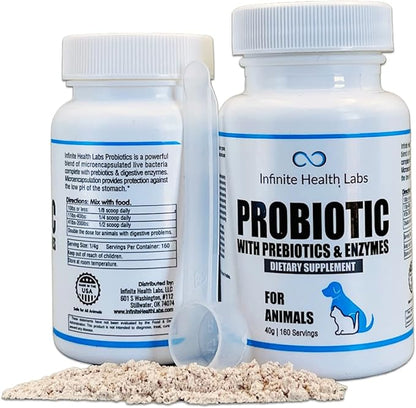 Probiotics for Dogs and Cats - Vet Formulated Pet Prebiotic & Enzyme Powder for Digestive, Gut & Immune Health - 160 Servings