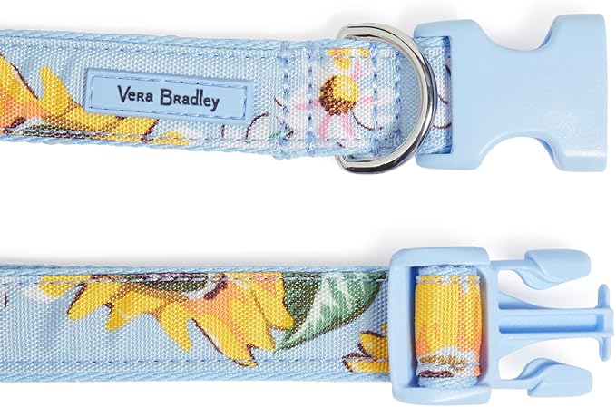 Vera Bradley Women's Recycled Lighten Up Water-repellent Adjustable Pet Collar, Sunflower Sky, Large