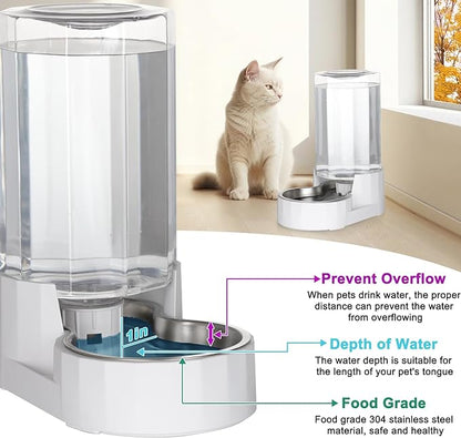 RIZZARI Automatic 4L Gravity Pet Water Dispenser with Stainless Steel Bowls, 100% BPA-Free,Safe and Large Capacity, Suitable for Small and Medium-Sized Cats and Dogs (4L Without Filter)