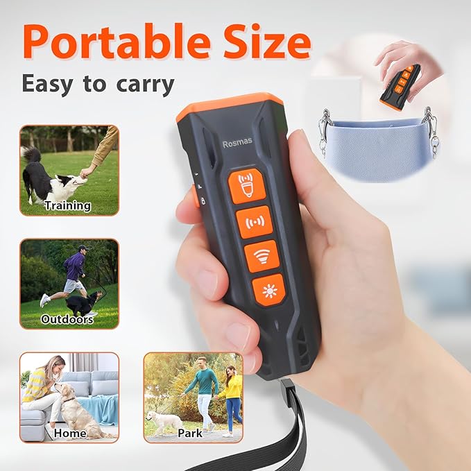 Anti barking device, Rechargeable ultrasonic dog repeller, up to 23 Ft Effective Control Range, Safe for Human & Dogs, Portable Indoor & Outdoor, Dog Training & Behavior Aids (Black Orange)
