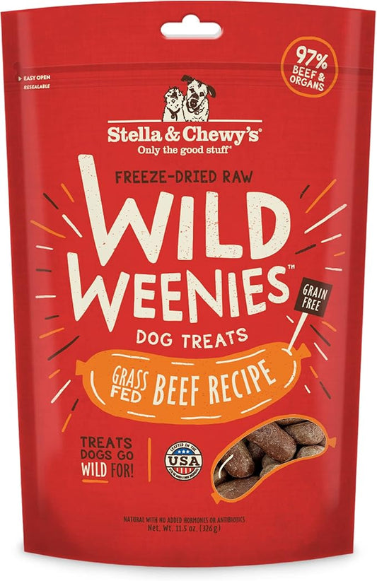 Stella & Chewy's Freeze-Dried Raw Wild Weenies Dog Treats – All-Natural, Protein Rich, Grain Free Dog & Puppy Treat – Great for Training & Rewarding – Grass-Fed Beef Recipe – 11.5 oz Bag