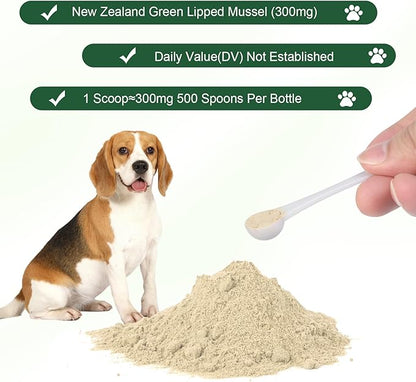Green Lipped Mussels for Dogs & Cats, Dog Joint Supplement Powder Supports Joints, Tendons, Ligaments, Muscles, Green Lippled Mussels Powder for Pets Promote Normal Mobility & Flexibility (5.29 oz)