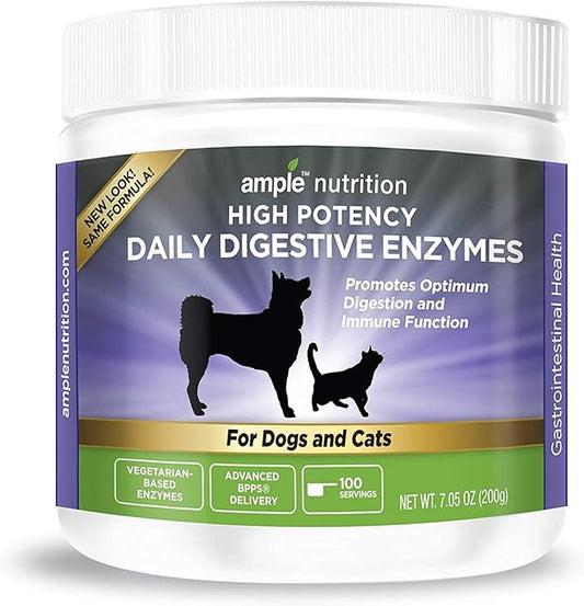 Ample Nutrition Digestive Enzyme for Dogs & Cats, 7.05oz - Tasteless Powdered Blend