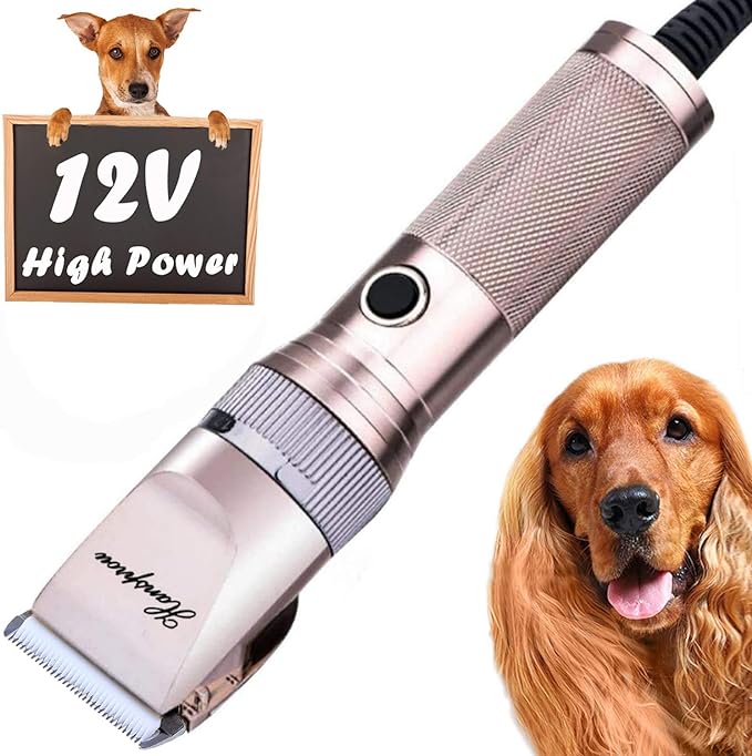 Dog Clippers for Grooming, 12V Dog Hair Clipper, Professional Heavy Duty Pet Grooming Clipper Corded Pet Hair Trimmer for Thick Coats with Guard Combs Brush for Dogs Cats