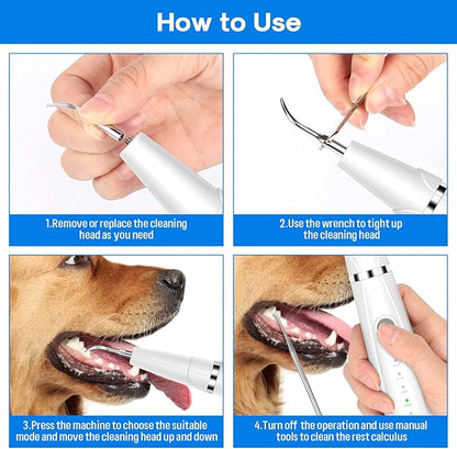 Dog Teeth Cleaning Kit for Pet Teeth Cleaning, Dog Plaque Remover for Teeth, 5 Modes Dog Tartar Remover for Teeth Care to Remove Stains Calculus, 10 in 1 Pet Cleaner Toothbrush (White)