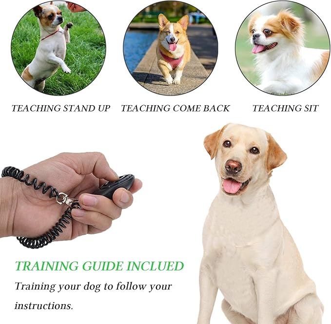 4-in-1 Dog Training Set, Puppy Training Treats- Dog Treat Training Pouch, Bark Control Whistle, Dog Doorbells, Dog Clicker, Ideal Gift for First Time Pet Owners, Training Dog Owners (Gray)