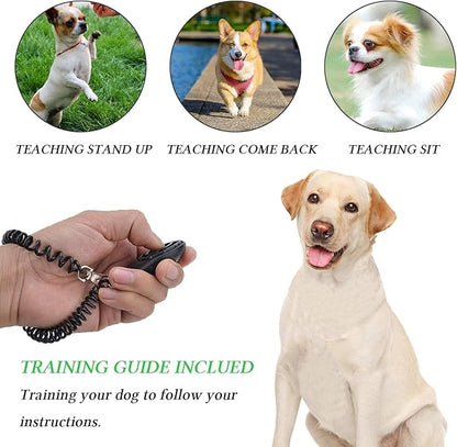 4-in-1 Dog Training Set, Puppy Training Treats- Dog Treat Training Pouch, Bark Control Whistle, Dog Doorbells, Dog Clicker, Ideal Gift for First Time Pet Owners, Training Dog Owners (Gray)