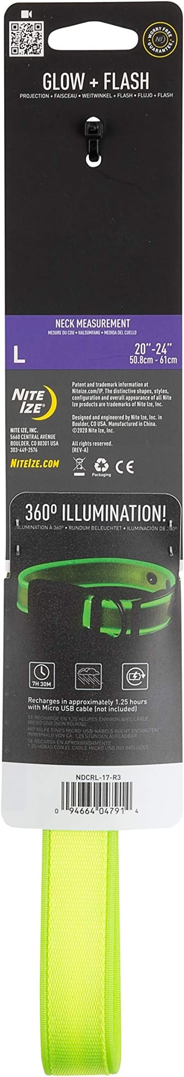 Nite Ize NiteDog Rechargeable LED Collar - Light Up Dog Collar with Durable Metal Buckle - Water-Resistant & Rechargeable Collar - Dog Supplies for Night Activities - Large, Lime
