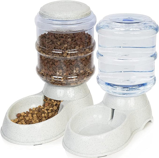 Zone Tech Automatic Pet Feeder and Waterer Dispenser - Premium Quality Durable Self-Dispensing Gravity Pet, Dog, Cat Food Bowl- 1 Gallon Feeder and 3.7 Liters Pet Waterer