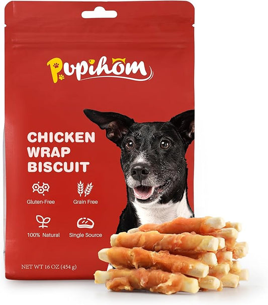 16OZ High Protein Dog Chewy Treats Biscuits, Chicken Wrapped Dog Biscuits Rawhide Free Soft Chewy Treats Training for Dogs