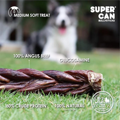 6" Beef Gullet Sticks For Dogs (10 count) | Natural Beef Jerky Chews For Puppies & Large Dogs | Glucosamine Rich Dog Treats For Healthy Joints | Softer Than Bully Sticks | Supercan Made