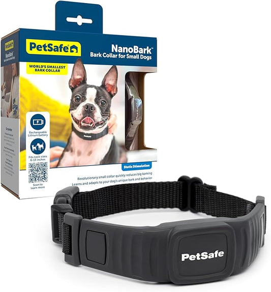 PetSafe NanoBark Collar - World's Smallest Bark Collar for Small Dogs, 10 Levels of Static Stimulation, Waterproof and Rechargeable Anti-Bark Training, Comfortable and Low-Profile Design