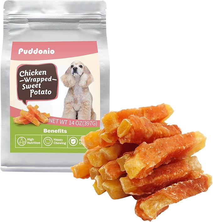 Dog Treats, Chicken Wrapped Sweet Potato Jerky Treats, Rawhide Free Soft Training Snacks for Puppy and Small Dogs, 14 oz